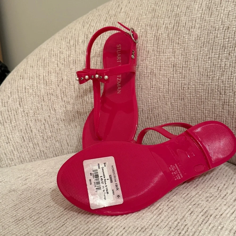 Stuart Weitzman Fuchsia Sandals with Pearl Accents - Picture 4 of 5